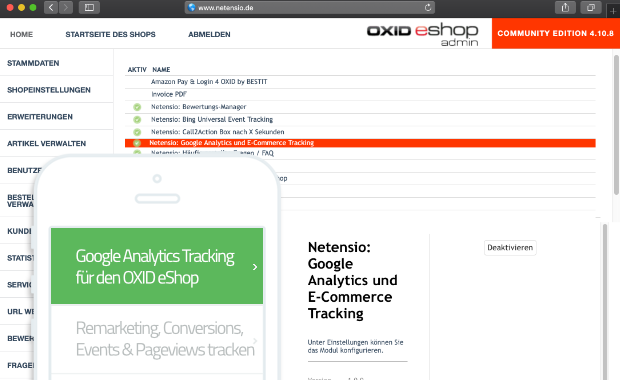 Module Google Analytics pour OXID eShop