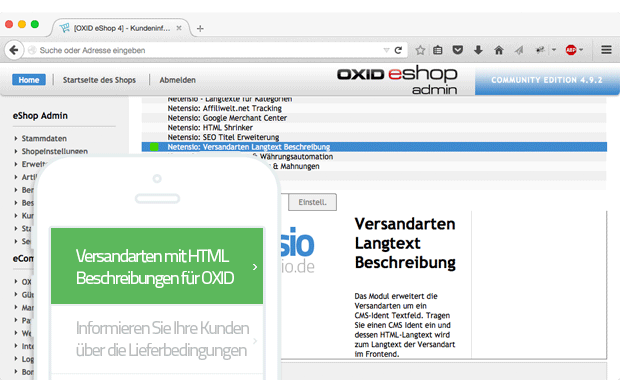 Modes d'expédition Description HTML pour OXID eShop