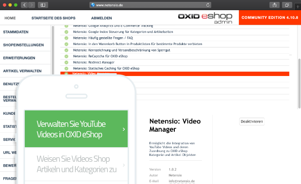 Gestionnaire de vidéos YouTube pour OXID eShop