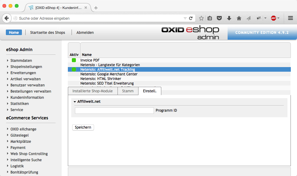 Affiliwelt.net Ordertracering voor OXID