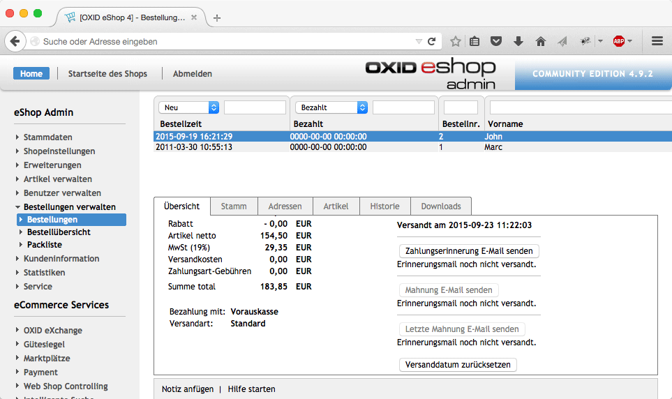 Payment Reminder & Dunning for OXID